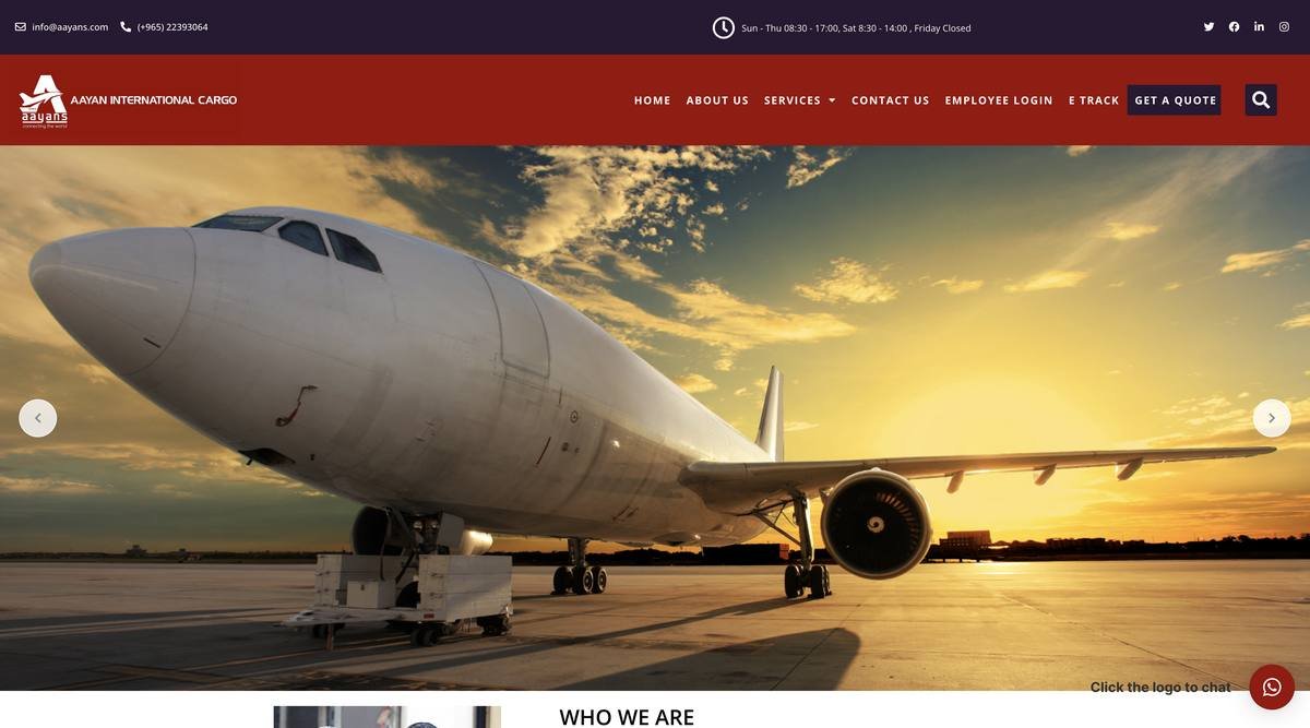 Aayans Cargo — Web Design screenshot